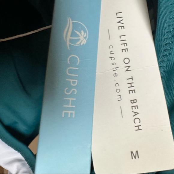 Cupshe faux-wrap surplice teal snakeskin swimsuit new with tags size medium - Picture 13 of 13